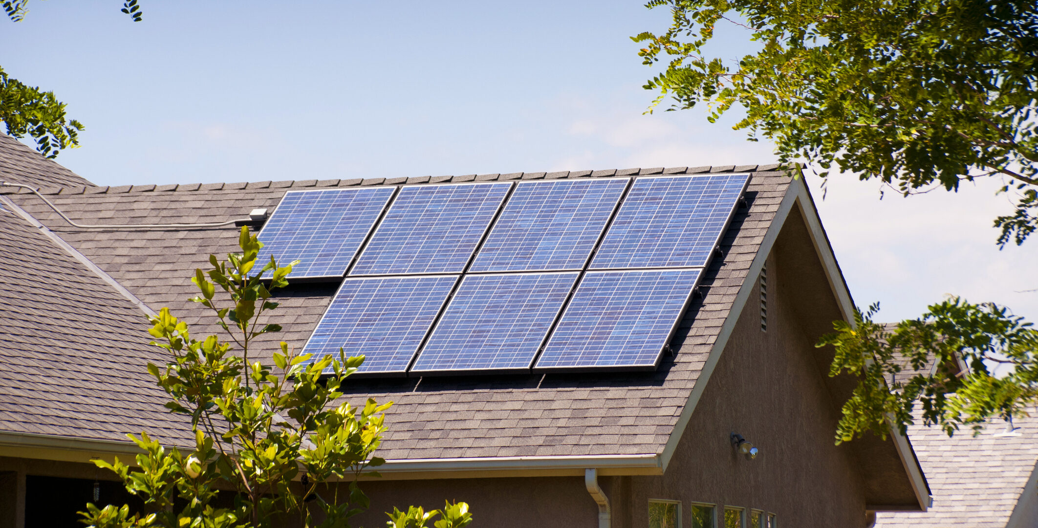 Residential solar panels on back rooftop.